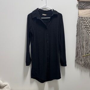 Faherty Black Long Sleeve Button-Down Dress